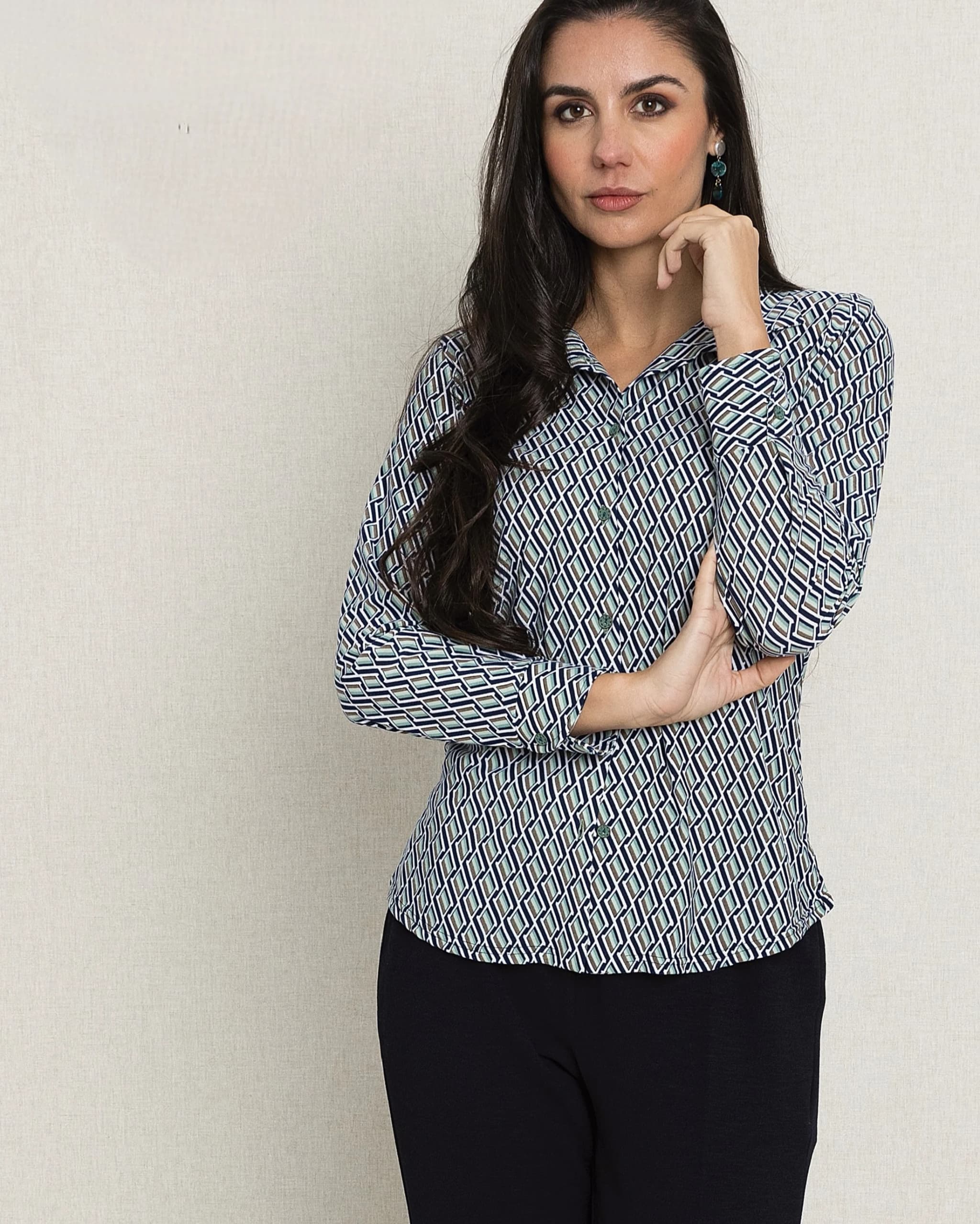 Camisa Micropeach Geométrica